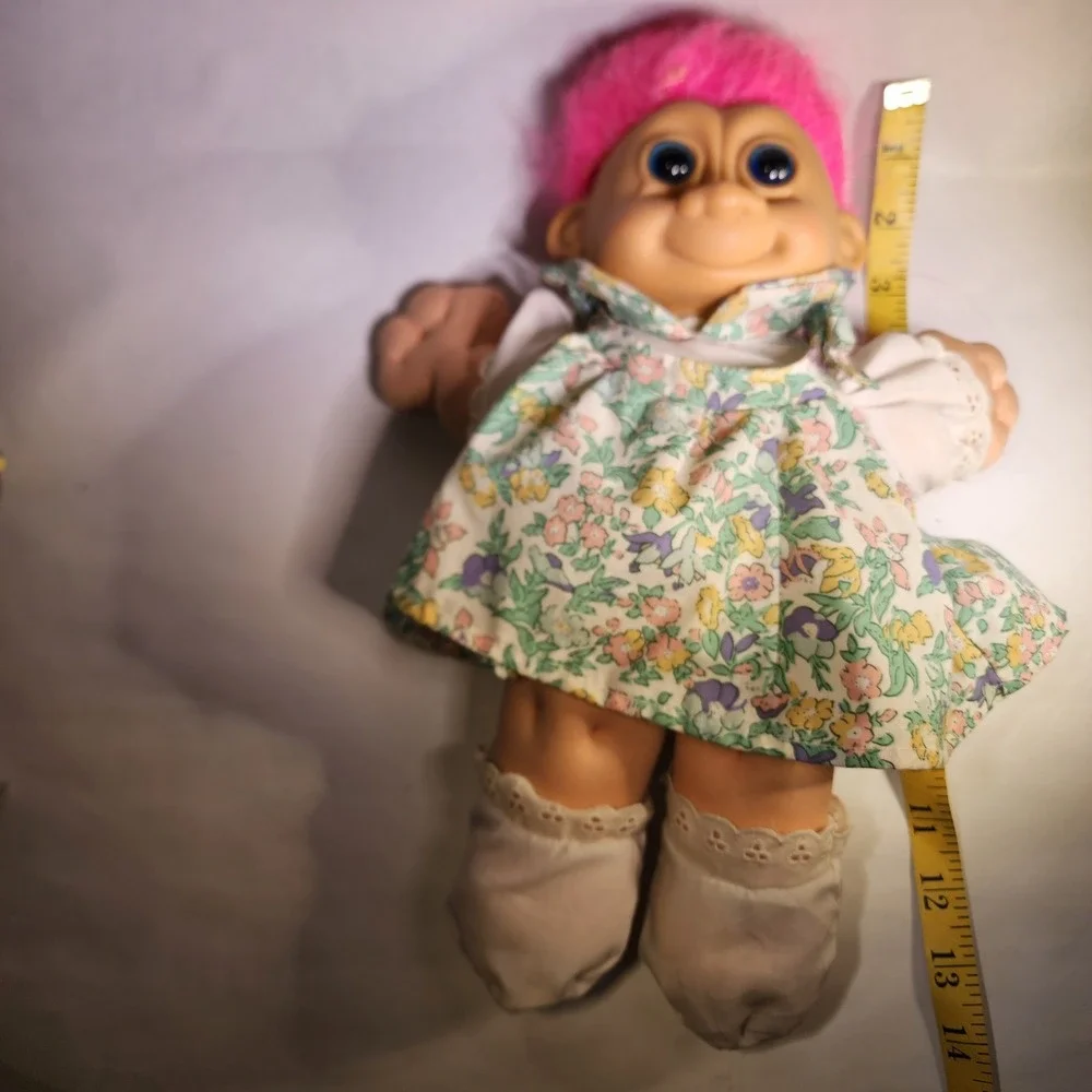 Russ Berrie Troll Plush Floral Dress Pink Hair Soft Body 12